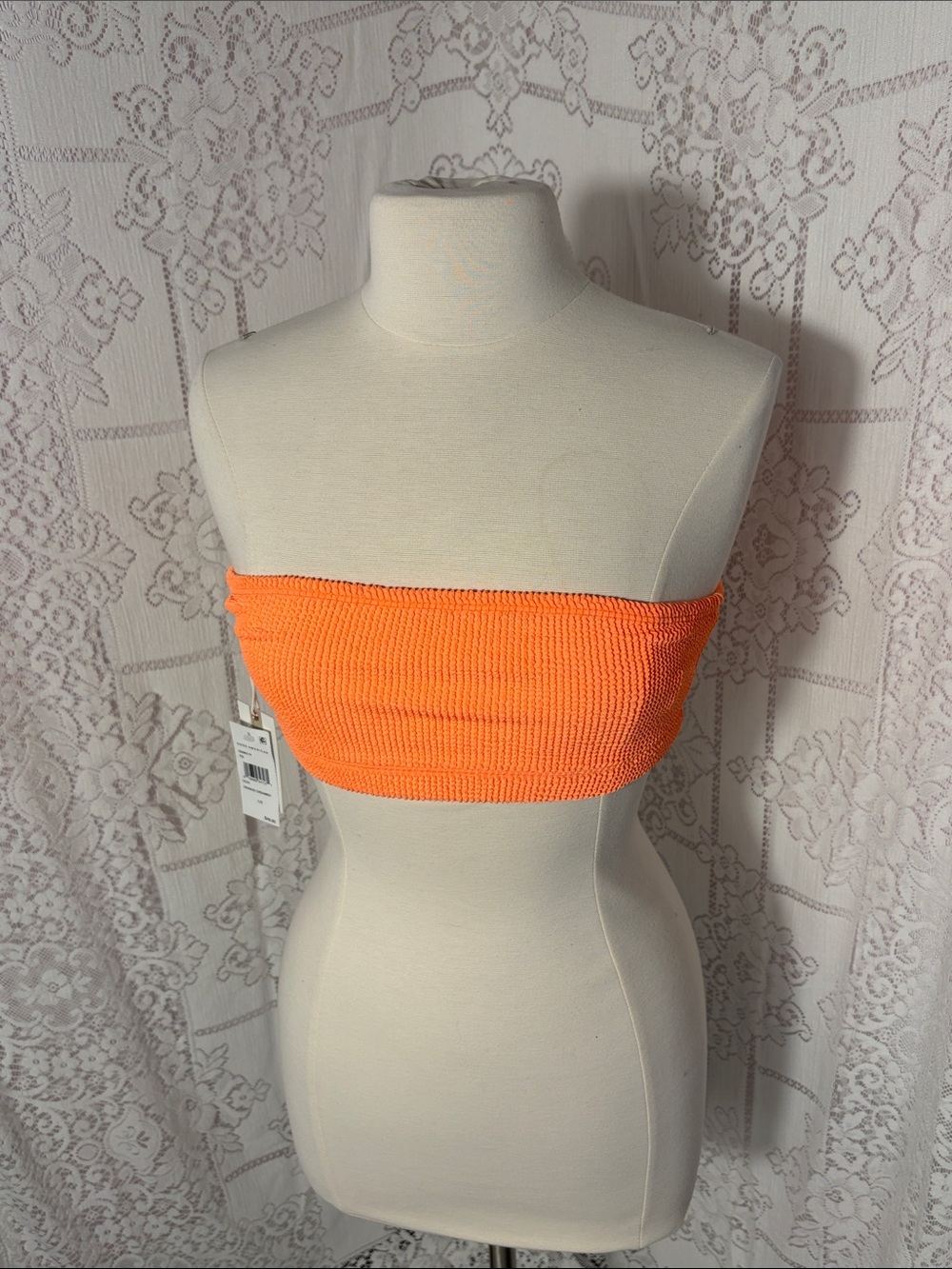 Good American Orange Smocked Strapless Bandeau Camisole